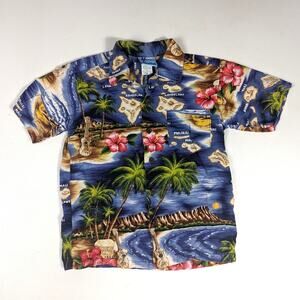 Vtg RJC Button Down Shirt Hawaiian Sz 8 Blue